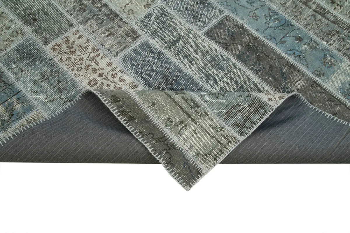 Patchwork Gri Pamuk Üzerine Yün El Dokuma Kilim-202x305 - Görsel 6