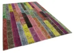 Patchwork Multi Pamuk Üzerine Yün El Dokuma Kilim-201x300 - Görsel 2