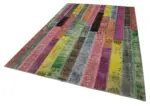 Patchwork Multi Pamuk Üzerine Yün El Dokuma Kilim-201x300 - Görsel 3