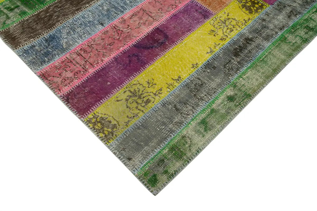 Patchwork Multi Pamuk Üzerine Yün El Dokuma Kilim-201x300 - Görsel 4