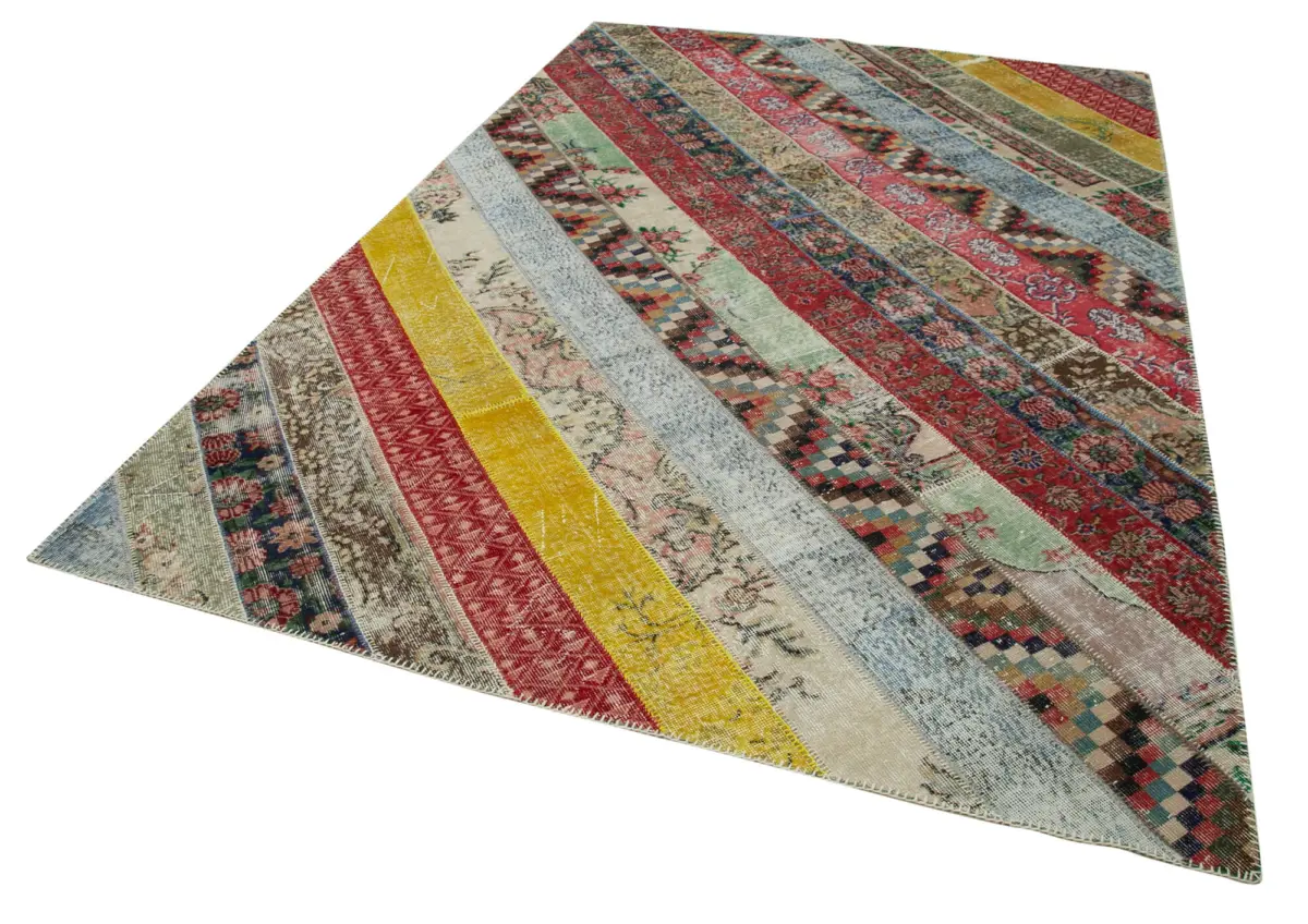 Patchwork Multi Pamuk Üzerine Yün El Dokuma Kilim-200x305 - Görsel 3