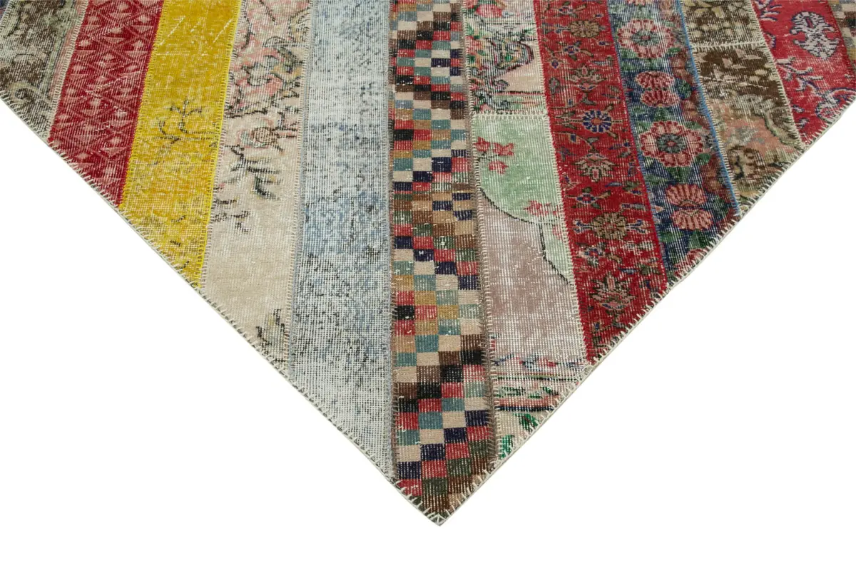 Patchwork Multi Pamuk Üzerine Yün El Dokuma Kilim-200x305 - Görsel 4
