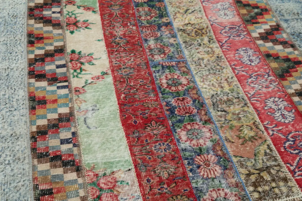 Patchwork Multi Pamuk Üzerine Yün El Dokuma Kilim-200x305 - Görsel 5