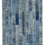 Patchwork Mavi Pamuk Üzerine Yün El Dokuma Kilim-194x300