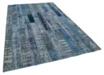 Patchwork Mavi Pamuk Üzerine Yün El Dokuma Kilim-194x300 - Görsel 2