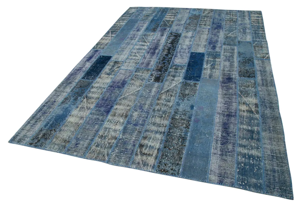 Patchwork Mavi Pamuk Üzerine Yün El Dokuma Kilim-194x300 - Görsel 3