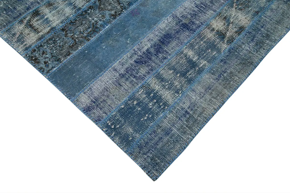 Patchwork Mavi Pamuk Üzerine Yün El Dokuma Kilim-194x300 - Görsel 4
