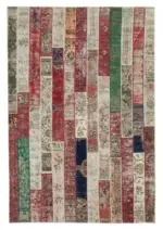 Patchwork Multi Pamuk Üzerine Yün El Dokuma Kilim-201x298