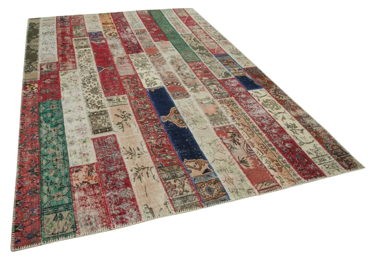 Patchwork Multi Pamuk Üzerine Yün El Dokuma Kilim-201x298 - Görsel 2