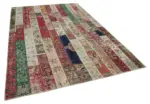 Patchwork Multi Pamuk Üzerine Yün El Dokuma Kilim-201x298 - Görsel 2