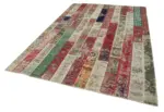 Patchwork Multi Pamuk Üzerine Yün El Dokuma Kilim-201x298 - Görsel 3