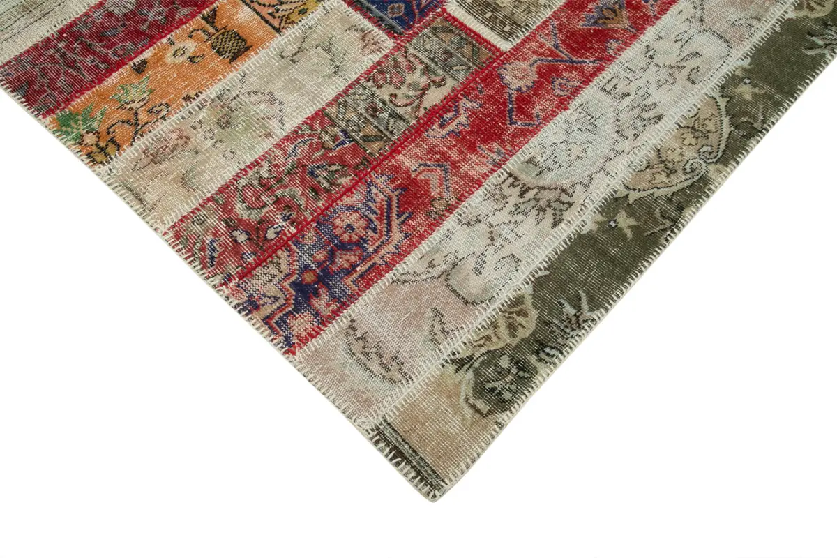 Patchwork Multi Pamuk Üzerine Yün El Dokuma Kilim-201x298 - Görsel 4