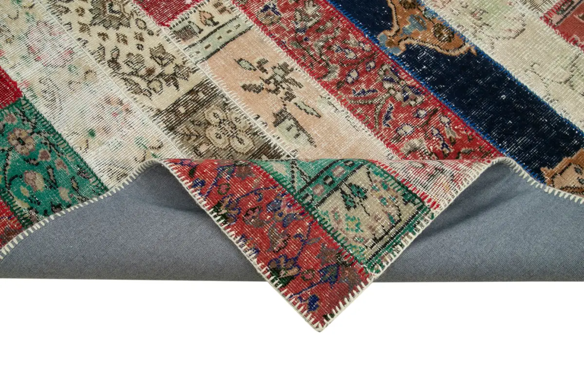 Patchwork Multi Pamuk Üzerine Yün El Dokuma Kilim-201x298 - Görsel 6