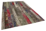 Patchwork Multi Pamuk Üzerine Yün El Dokuma Kilim-205x303 - Görsel 2