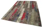 Patchwork Multi Pamuk Üzerine Yün El Dokuma Kilim-205x303 - Görsel 3