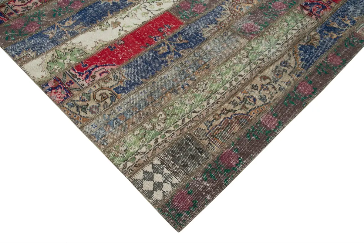Patchwork Multi Pamuk Üzerine Yün El Dokuma Kilim-205x303 - Görsel 4