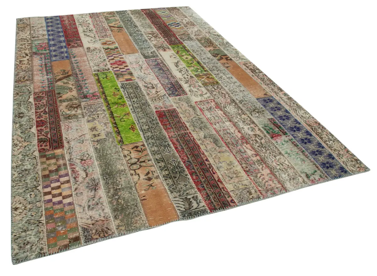 Patchwork Multi Pamuk Üzerine Yün El Dokuma Kilim-200x300 - Görsel 3