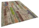 Patchwork Multi Pamuk Üzerine Yün El Dokuma Kilim-200x300 - Görsel 3