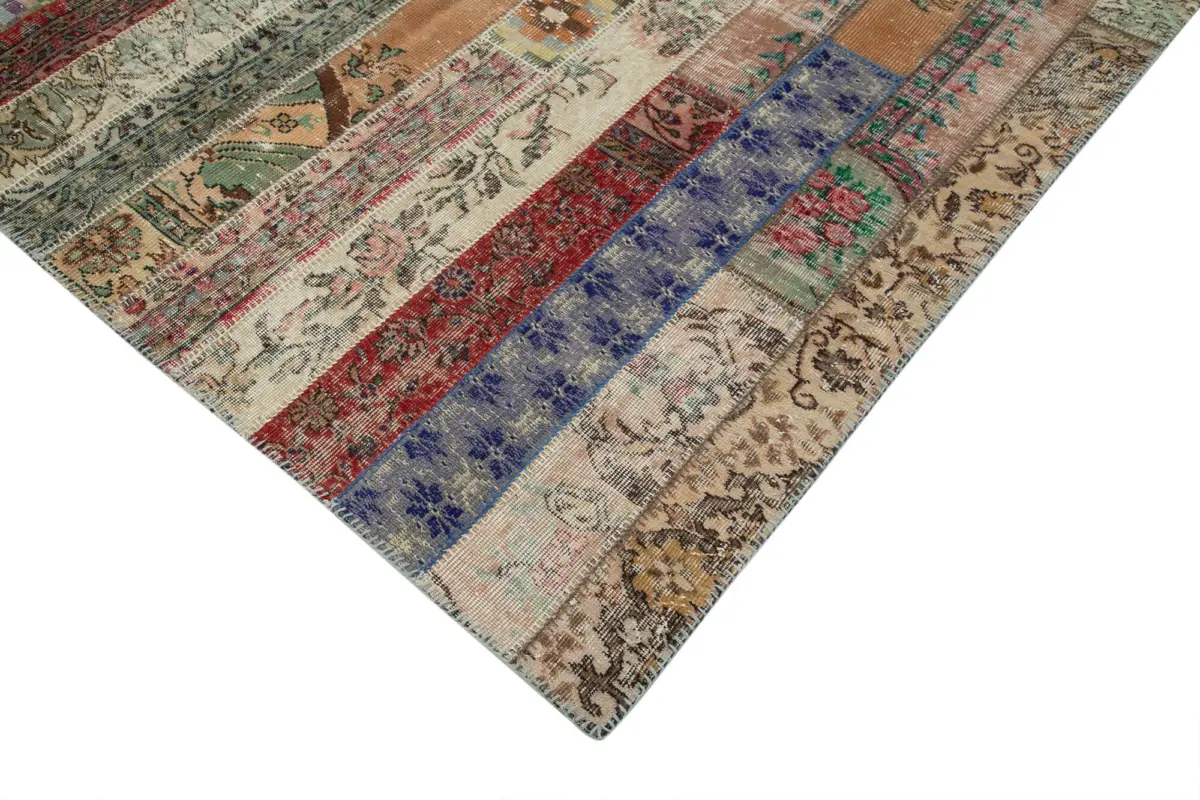 Patchwork Multi Pamuk Üzerine Yün El Dokuma Kilim-200x300 - Görsel 4