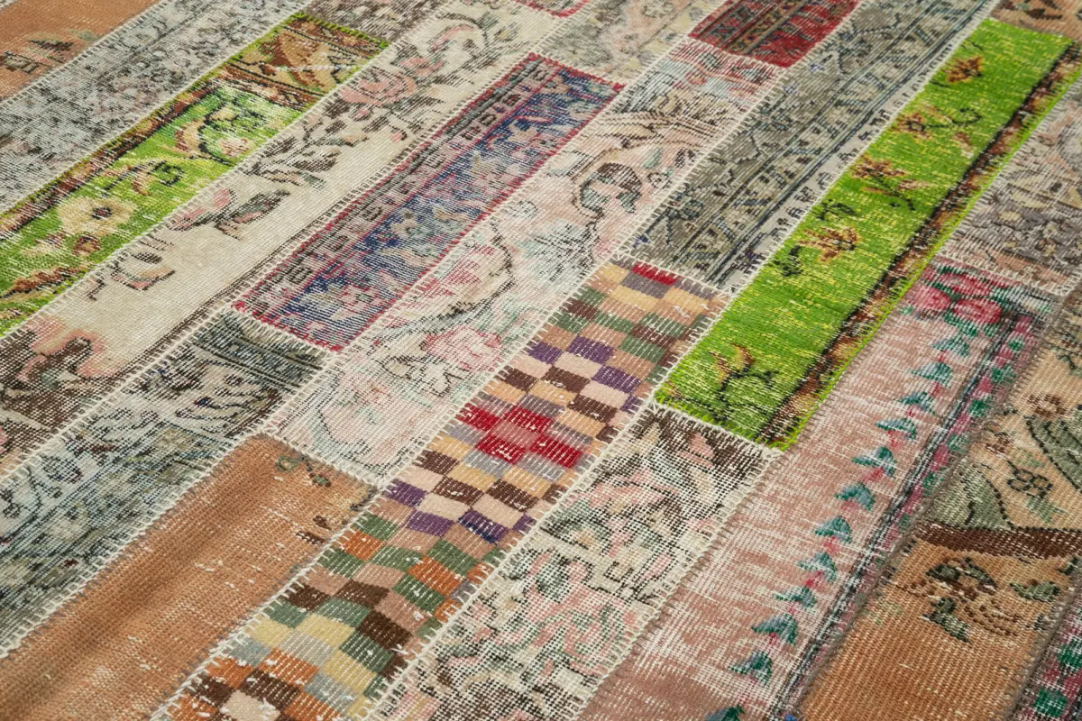 Patchwork Multi Pamuk Üzerine Yün El Dokuma Kilim-200x300 - Görsel 5