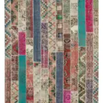 Patchwork Multi Pamuk Üzerine Yün El Dokuma Kilim-204x305