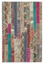 Patchwork Multi Pamuk Üzerine Yün El Dokuma Kilim-204x305