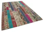 Patchwork Multi Pamuk Üzerine Yün El Dokuma Kilim-204x305 - Görsel 2
