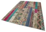 Patchwork Multi Pamuk Üzerine Yün El Dokuma Kilim-204x305 - Görsel 3