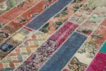 Patchwork Multi Pamuk Üzerine Yün El Dokuma Kilim-204x305 - Görsel 5