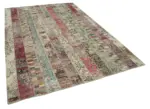 Patchwork Multi Pamuk Üzerine Yün El Dokuma Kilim-203x305 - Görsel 2
