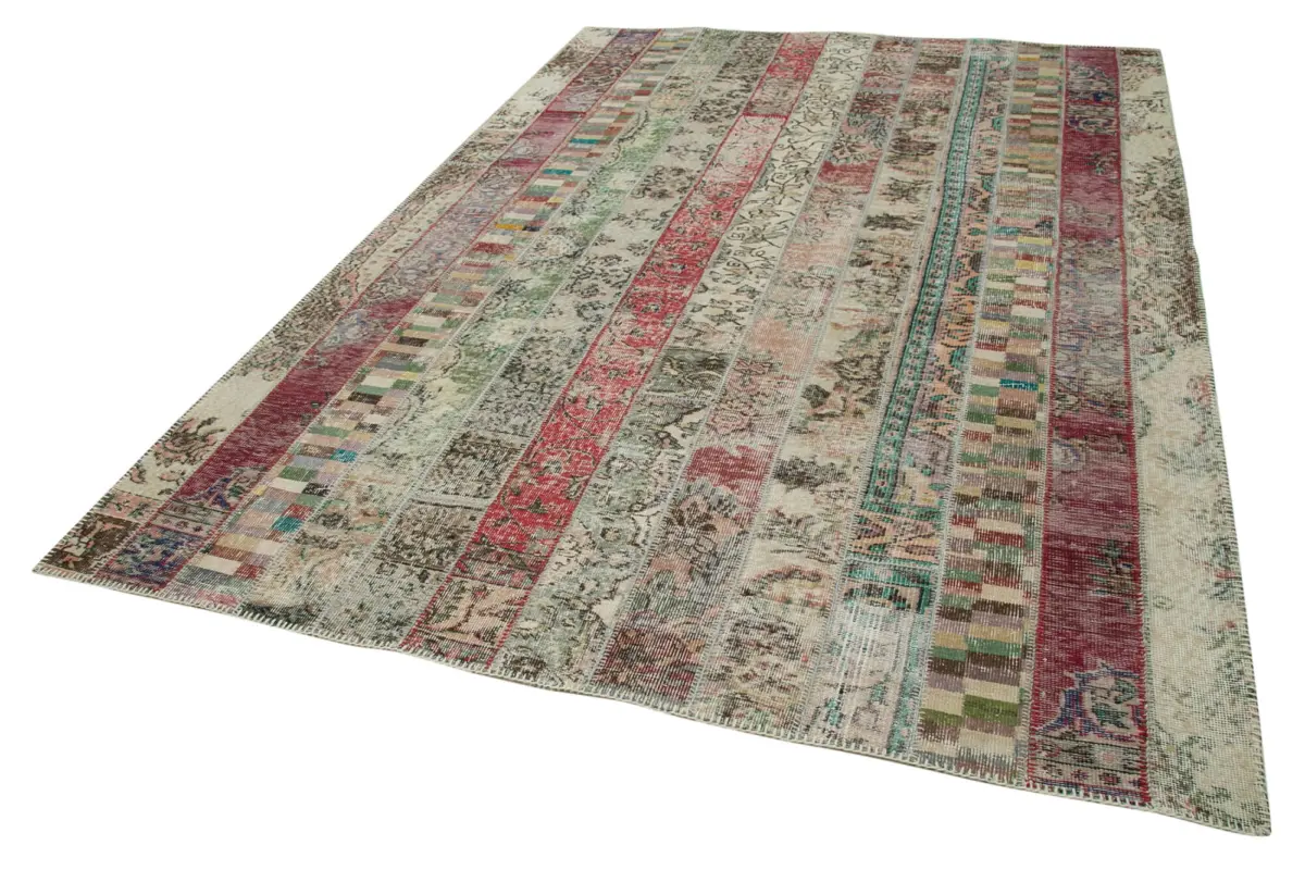 Patchwork Multi Pamuk Üzerine Yün El Dokuma Kilim-203x305 - Görsel 3