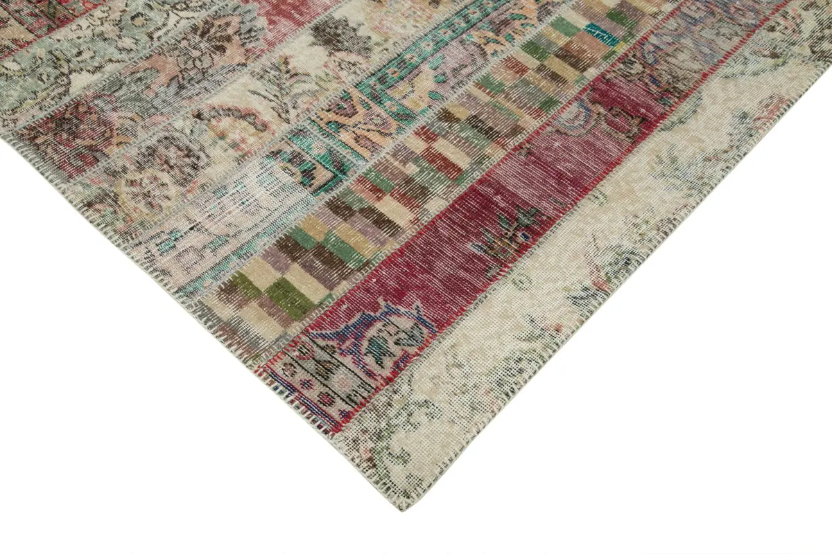 Patchwork Multi Pamuk Üzerine Yün El Dokuma Kilim-203x305 - Görsel 4