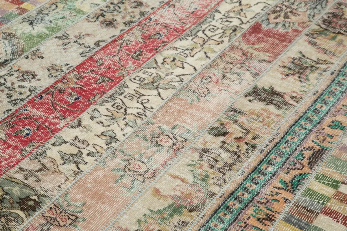 Patchwork Multi Pamuk Üzerine Yün El Dokuma Kilim-203x305 - Görsel 5