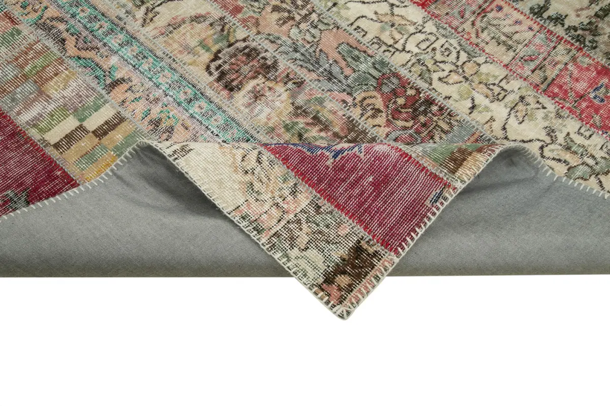 Patchwork Multi Pamuk Üzerine Yün El Dokuma Kilim-203x305 - Görsel 6