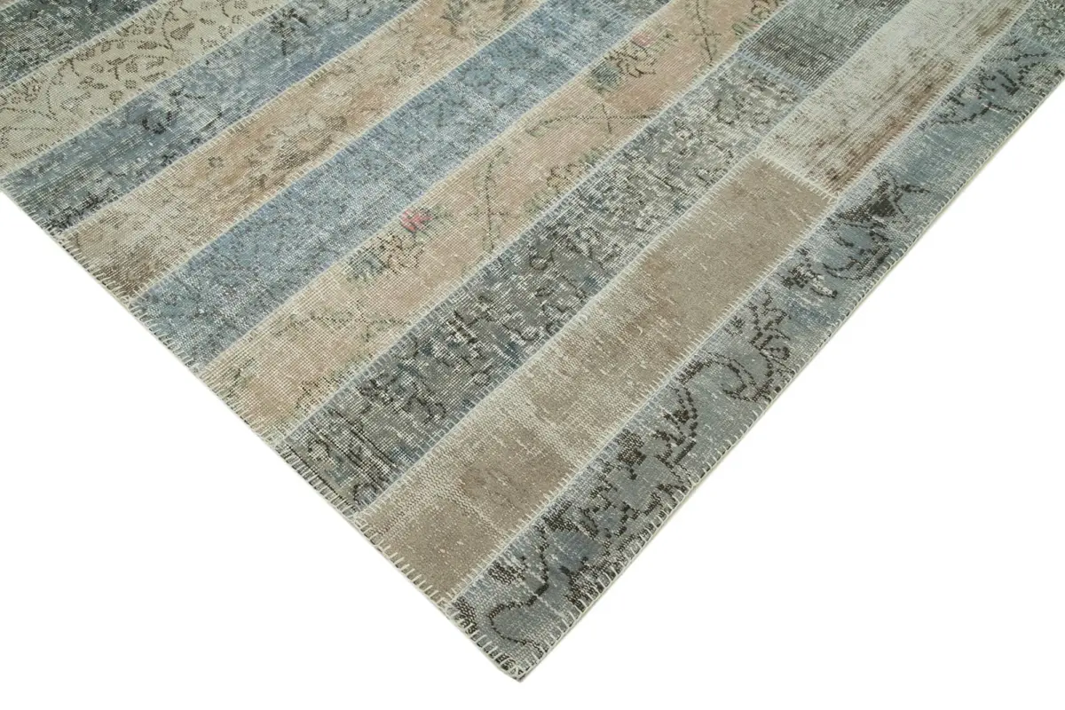 Patchwork Gri Pamuk Üzerine Yün El Dokuma Kilim-203x305 - Görsel 4