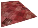Patchwork Kırmızı Pamuk Üzerine Yün El Dokuma Kilim-197x304 - Görsel 2