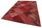 Patchwork Kırmızı Pamuk Üzerine Yün El Dokuma Kilim-197x304 - Görsel 3