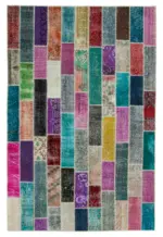 Patchwork Multi Pamuk Üzerine Yün El Dokuma Kilim-198x298