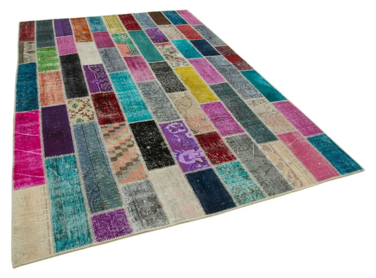 Patchwork Multi Pamuk Üzerine Yün El Dokuma Kilim-198x298 - Görsel 2