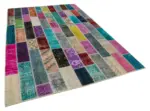 Patchwork Multi Pamuk Üzerine Yün El Dokuma Kilim-198x298 - Görsel 2