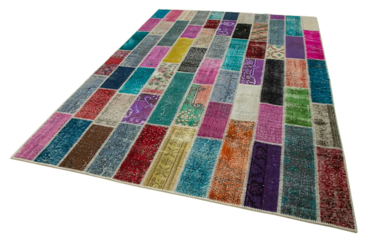 Patchwork Multi Pamuk Üzerine Yün El Dokuma Kilim-198x298 - Görsel 3