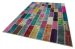 Patchwork Multi Pamuk Üzerine Yün El Dokuma Kilim-198x298 - Görsel 3