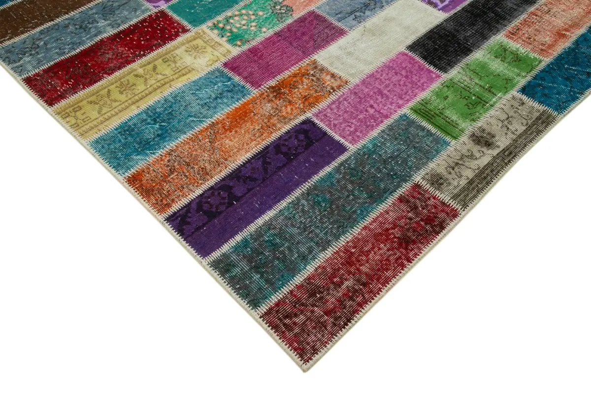 Patchwork Multi Pamuk Üzerine Yün El Dokuma Kilim-198x298 - Görsel 4