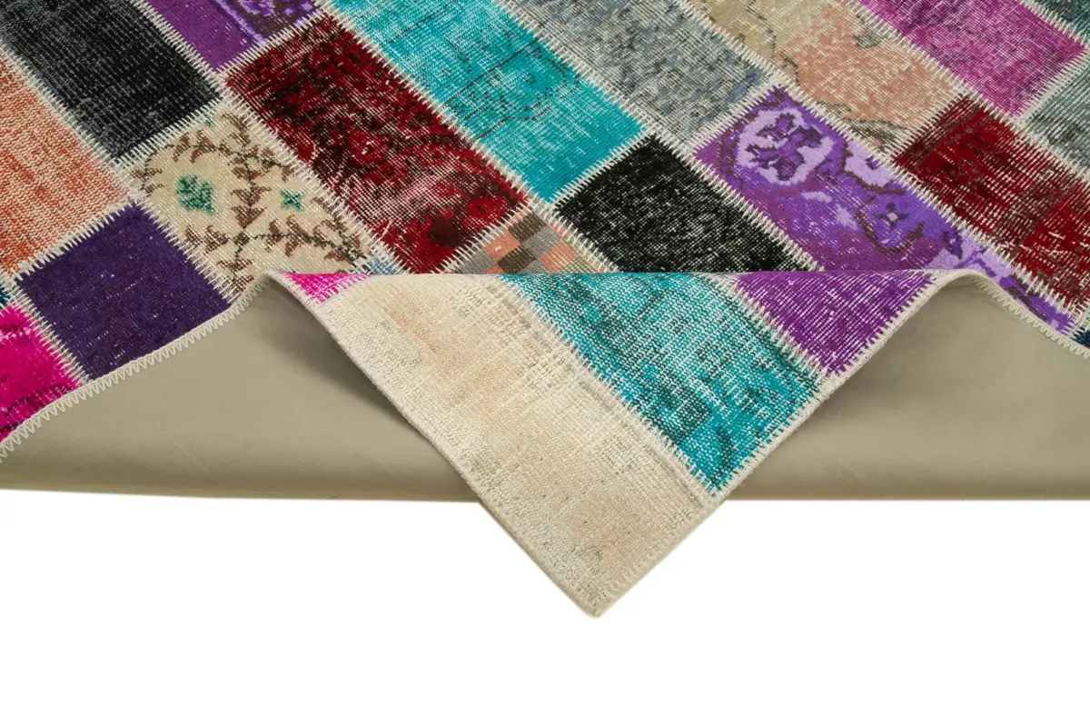 Patchwork Multi Pamuk Üzerine Yün El Dokuma Kilim-198x298 - Görsel 6