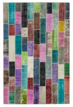 Patchwork Multi Pamuk Üzerine Yün El Dokuma Kilim-195x304