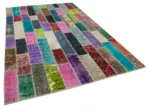 Patchwork Multi Pamuk Üzerine Yün El Dokuma Kilim-195x304 - Görsel 2