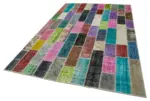 Patchwork Multi Pamuk Üzerine Yün El Dokuma Kilim-195x304 - Görsel 3