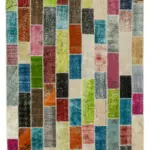 Patchwork Multi Pamuk Üzerine Yün El Dokuma Kilim-202x305