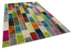 Patchwork Multi Pamuk Üzerine Yün El Dokuma Kilim-202x305 - Görsel 2