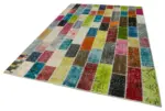 Patchwork Multi Pamuk Üzerine Yün El Dokuma Kilim-202x305 - Görsel 3
